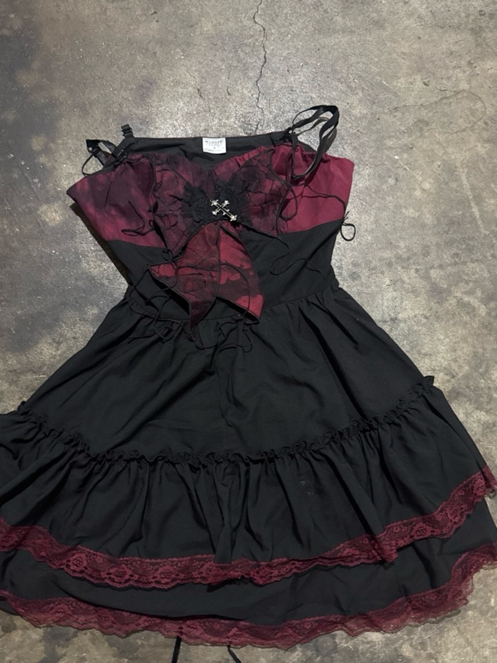 Spirit Black and Burgundy Lace-Trim Mini Dress